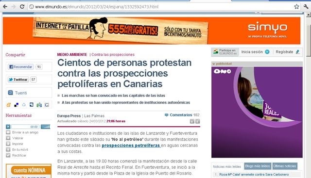 La prensa nacional se hace eco de las protestas contra el petróleo en Canarias, aunque El Mundo habla de "cientos" de manifestantes
