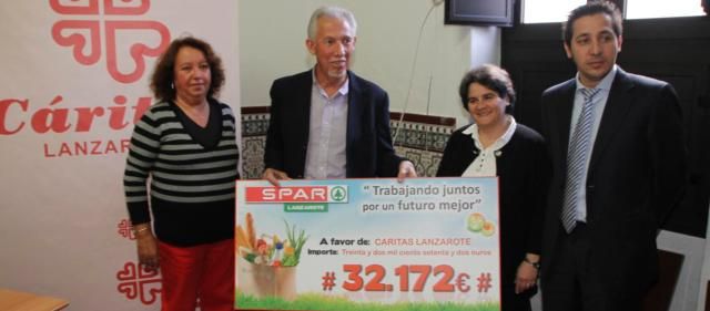 Spar Lanzarote entrega 64.355 euros a Cáritas y a Calor y Café de la recaudación obtenida por la venta de las bolsas de plástico