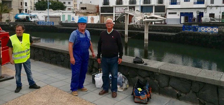 Arrecife carries out cleaning and maintenance work on the whale skeleton in the Charco de San Ginés