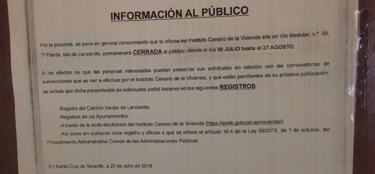 El Gobierno canario anuncia ahora que reabrirá la Oficina de Vivienda en Lanzarote tras las críticas