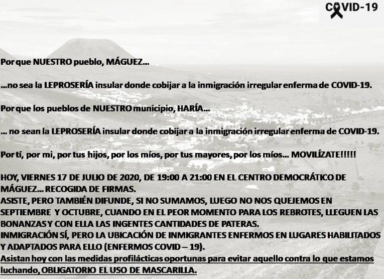 Convocatoria para recoger firmas contra la presencia de inmigrantes en Máguez 