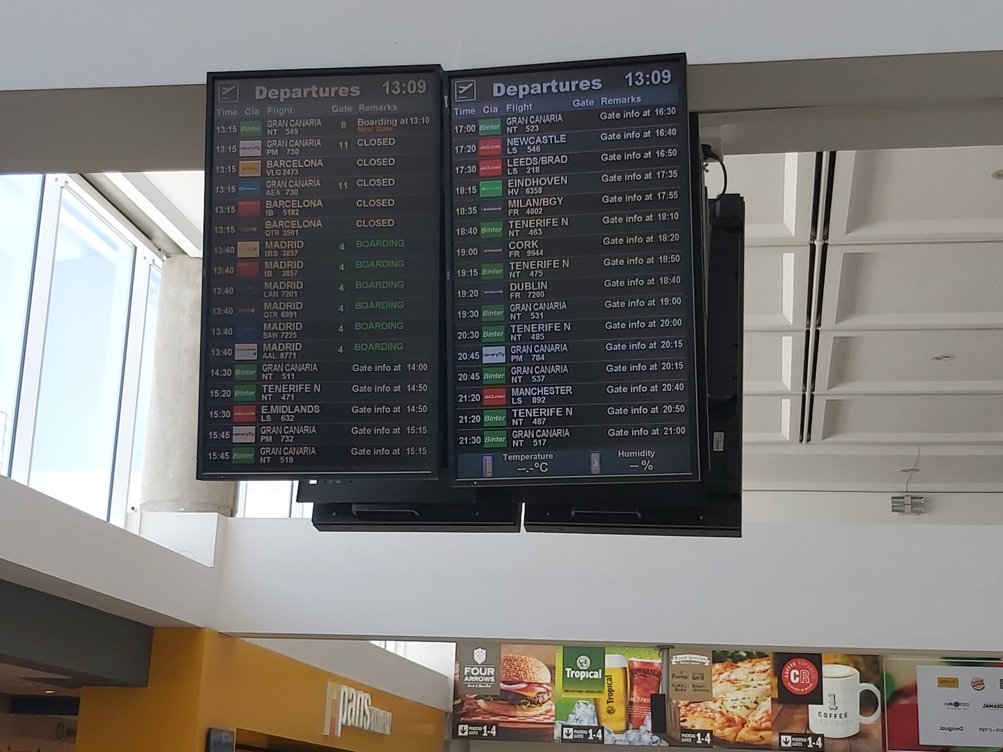 Panel de vuelos del aeropuerto 