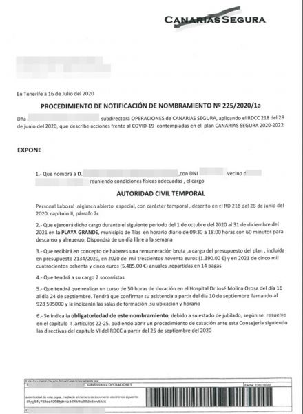 Carta estafa trabajo de socorrita en Lanzarote