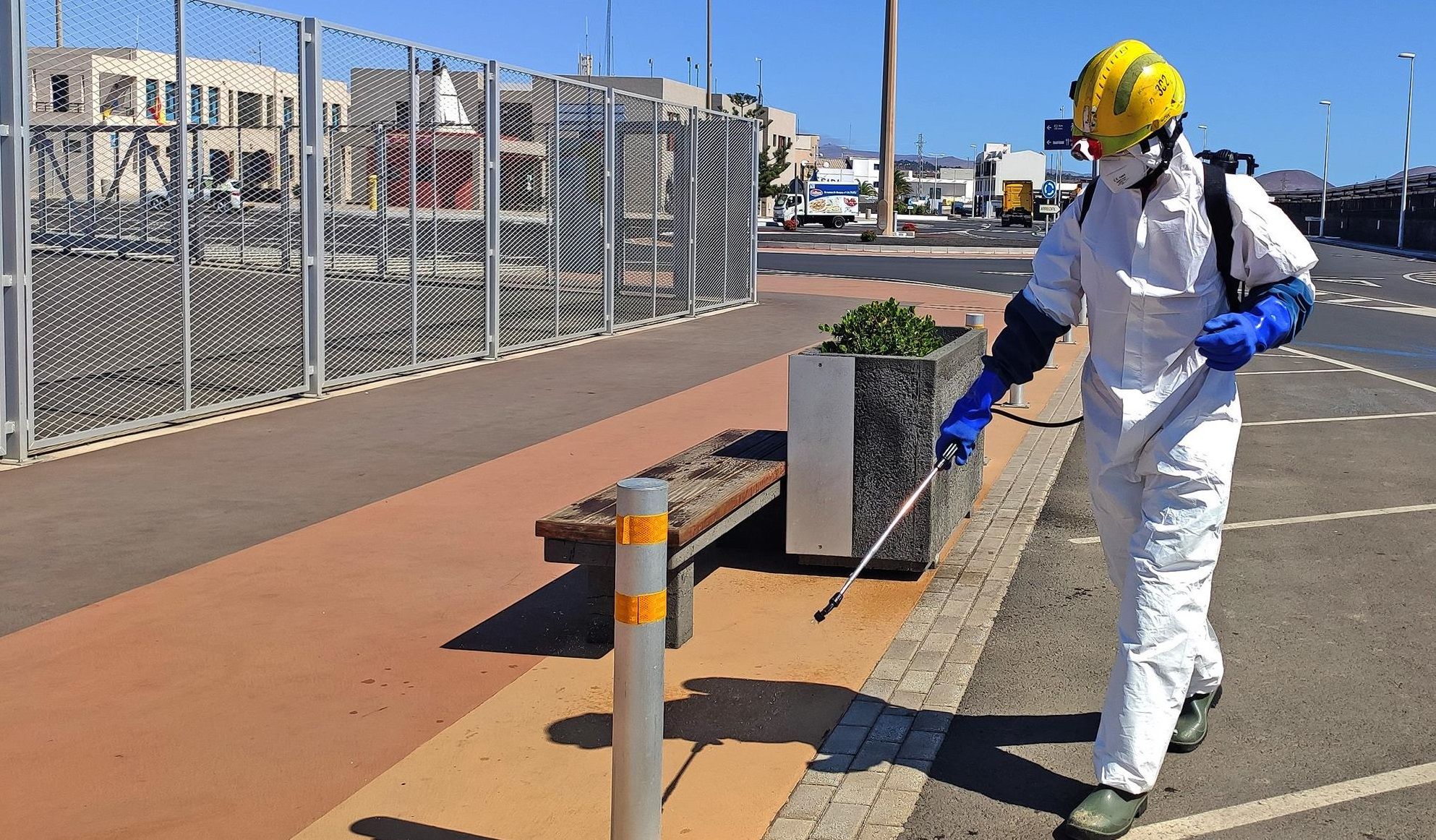 Disinfection work during the coronavirus crisis in Lanzarote