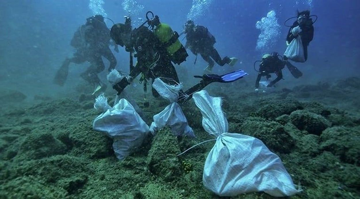Integrantes de Pastinaca limpian los fondos marinos de Arrecife