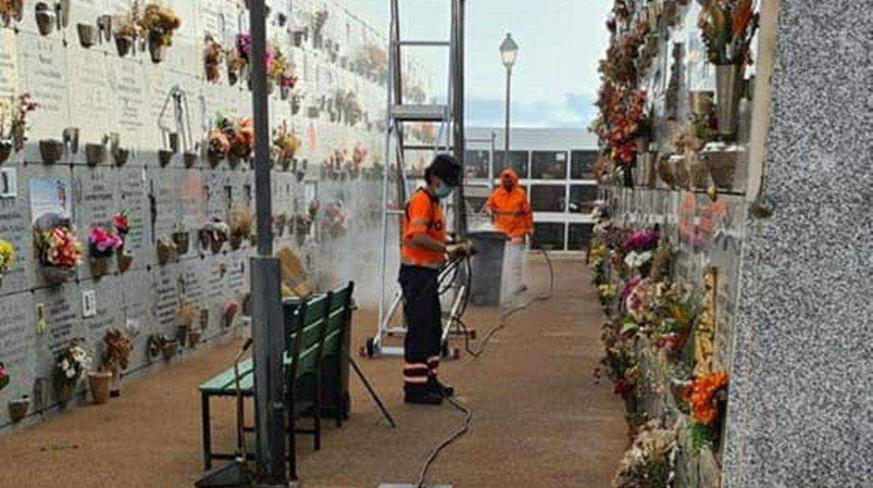 Desinfección en el cementerio de San Román de Arrecife