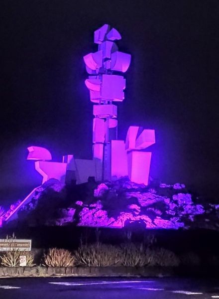 El Monumento al Campesino, iluminado de violeta