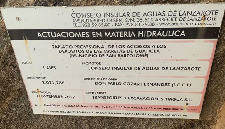 Cartel de obras en las Maretas de Guatisea