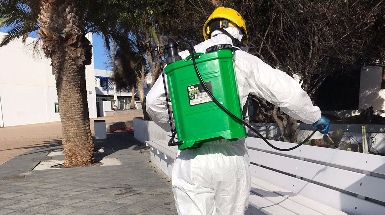 Disinfection work during the third wave of the coronavirus in Lanzarote