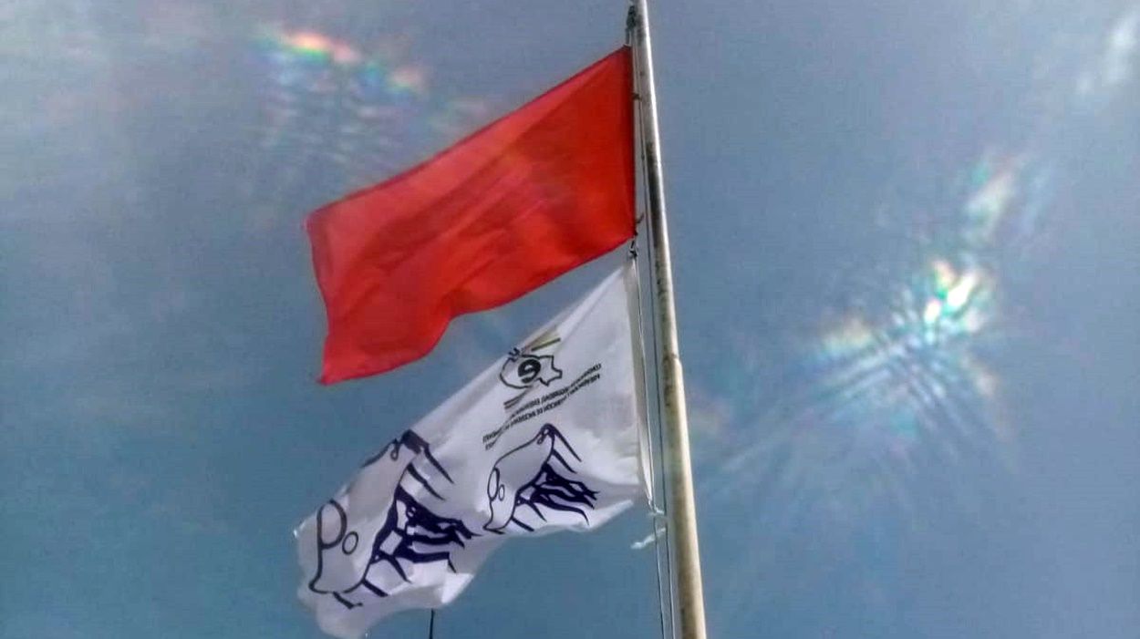 Bandera roja y bandera de medusas en la playa La Garita de Arrieta