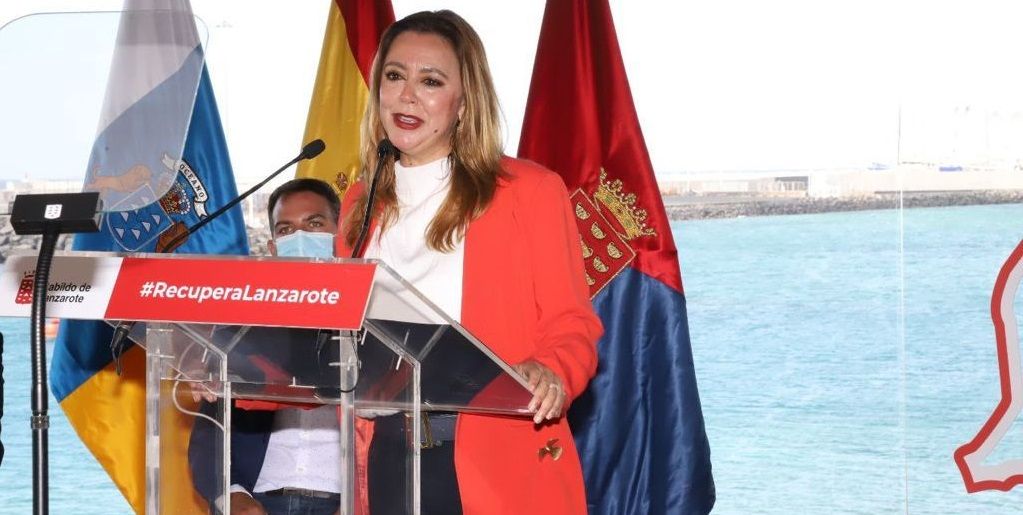 La presidenta del Cabildo, María Dolores Corujo, durante la rueda de prensa