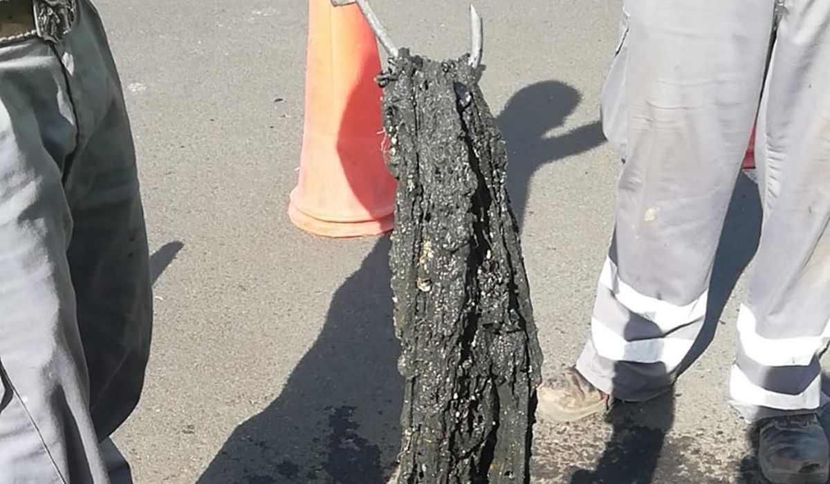 Imagen de un operario de Canal Gestión quitando residuos de una alcantarilla