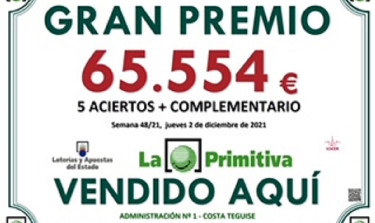 Primitiva Prize at Administration Number 1 of Costa Teguise