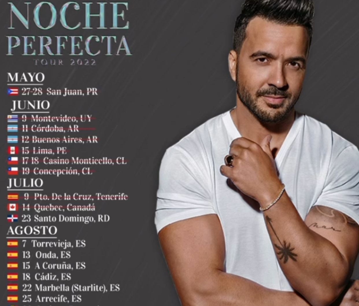 Luis Fonsi will perform on August 25 in Arrecife