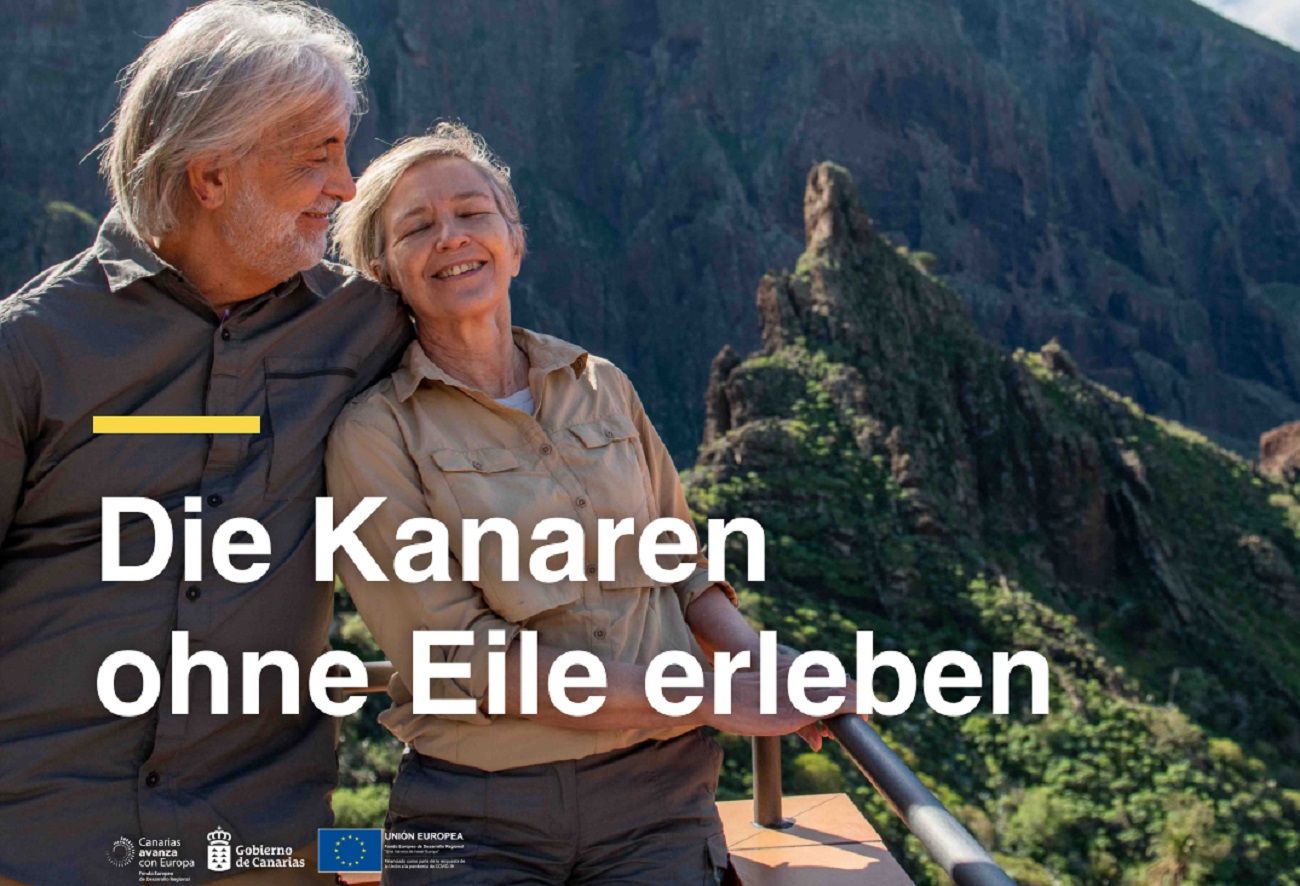 Campaña de Turismo en Alemania con el lema en alemán "vive Canarias sin prisas"