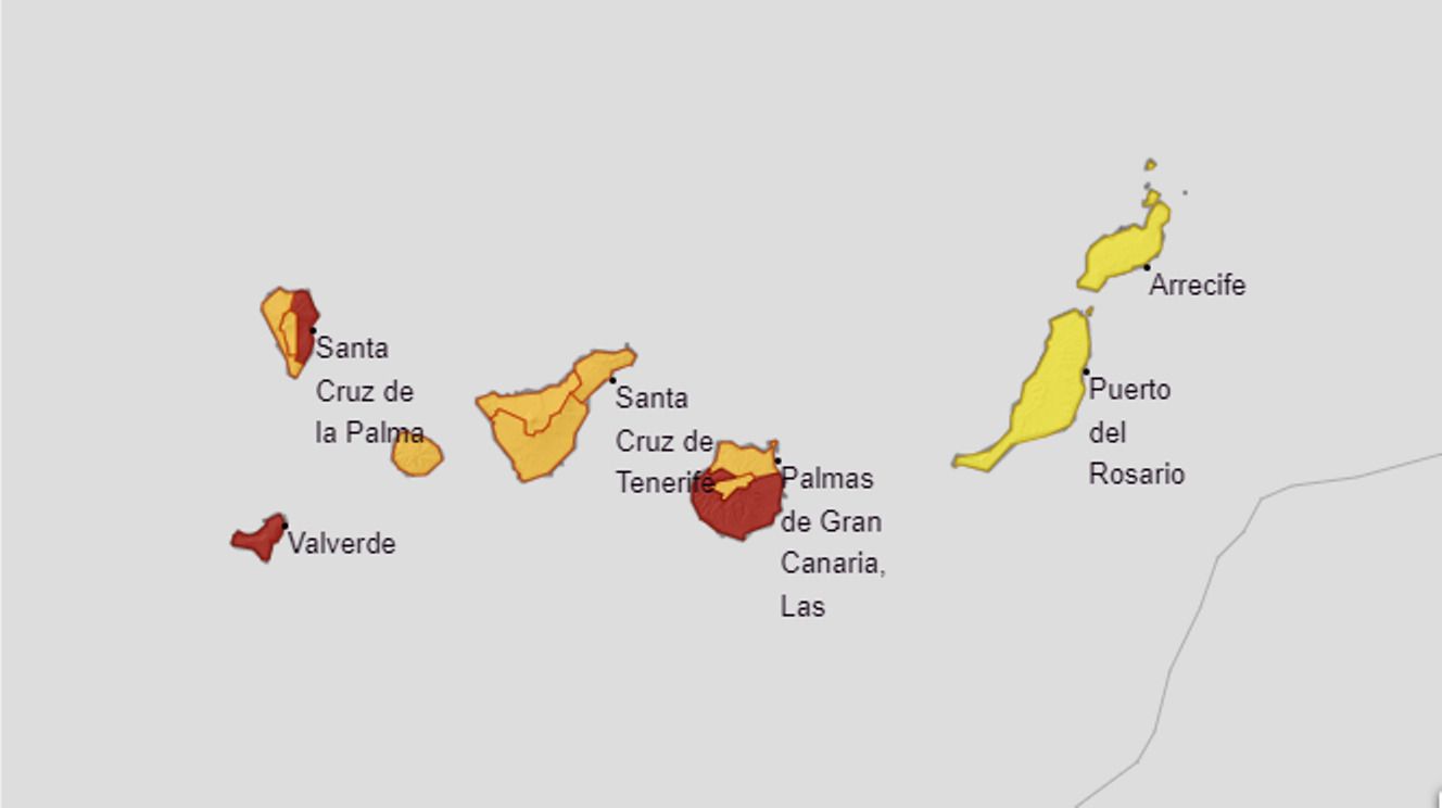Mapa de avisos metereológicos de la Aemet en Canarias del 25 de septiembre de 2022