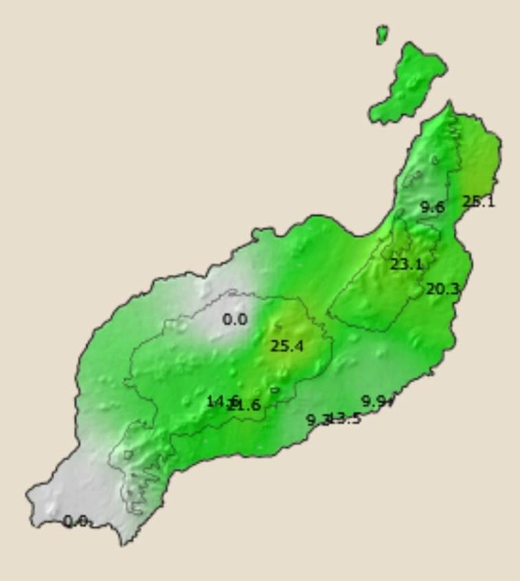 Mapa con precipitaciones registradas hasta la mañana del domingo