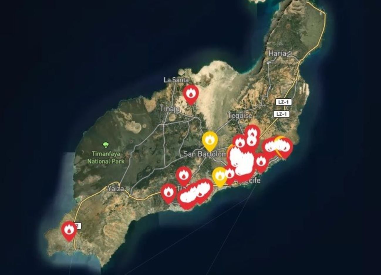 mapa interactivo quema contenedores lanzarote
