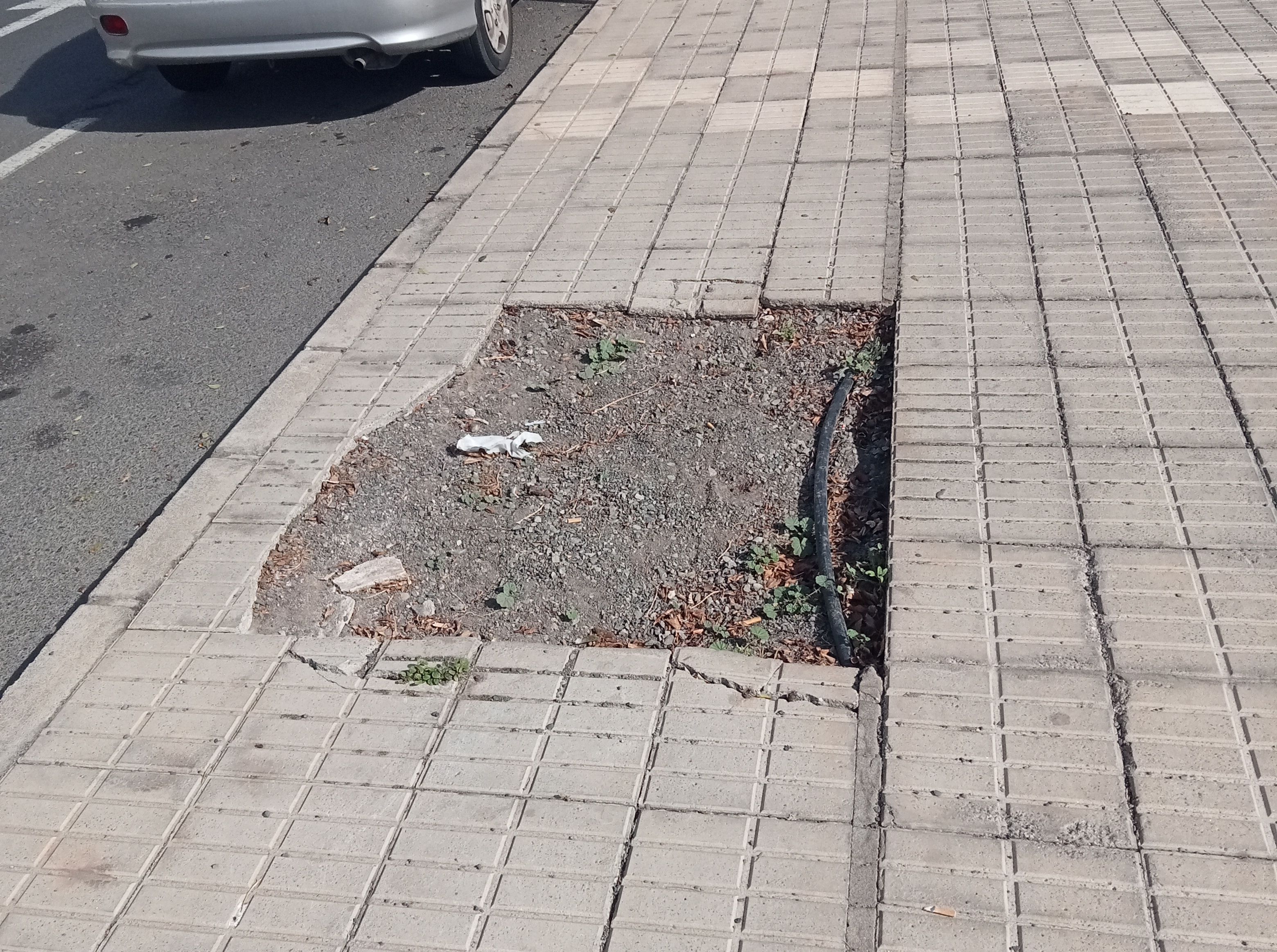 Agujero en la acera de Arrecife frente al CEIP Adolfo Topham