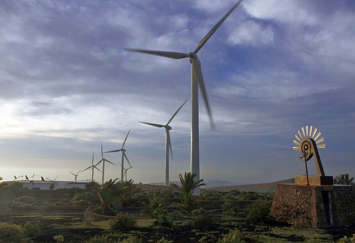 Parque de producción de energía eólica en Los Valles, Lanzarote. Foto: Consorcio del Agua.