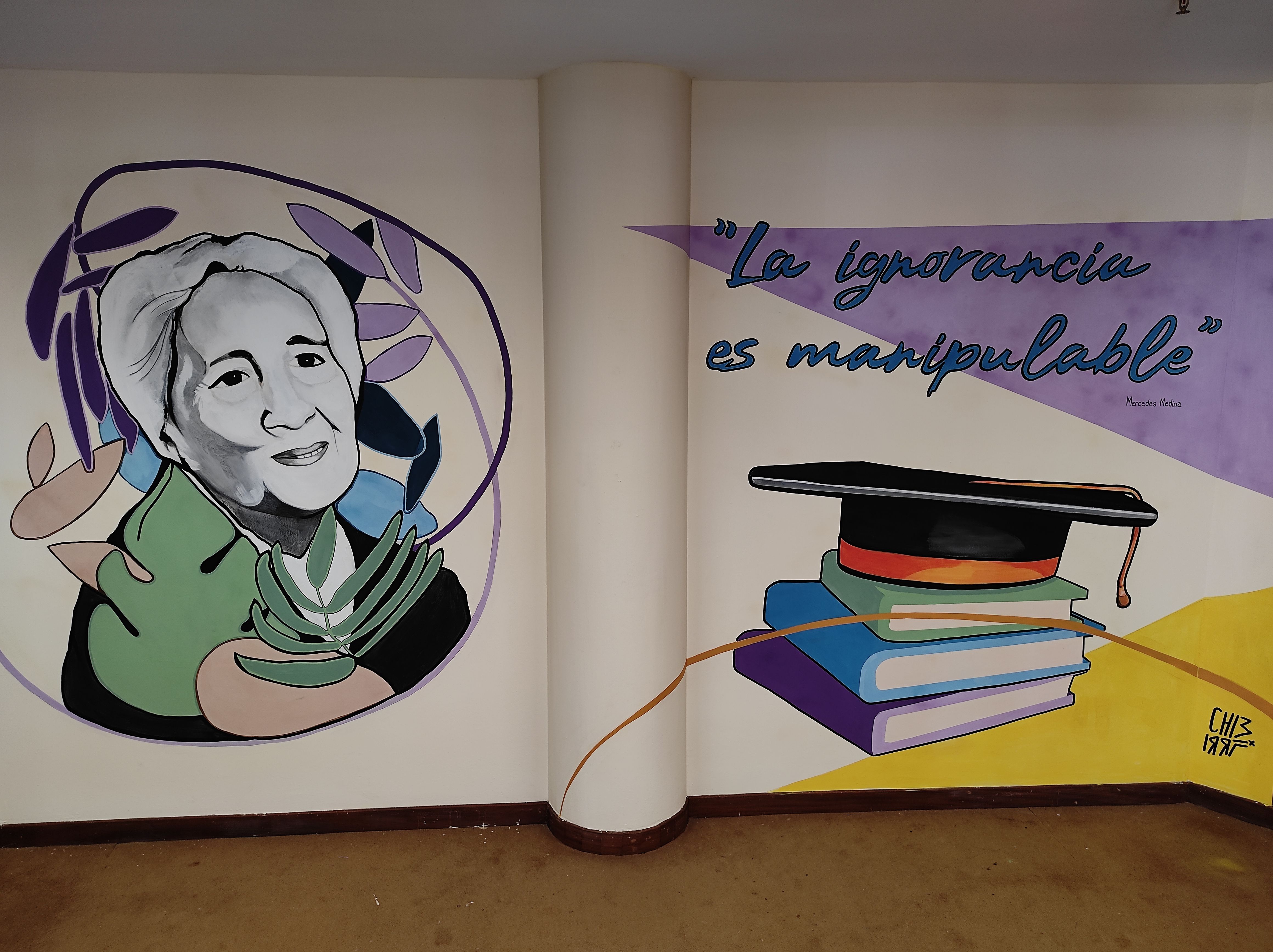 Mural de Mercedes Medina Díaz en el Salón de Actos de la Biblioteca Insular de Lanzarote
