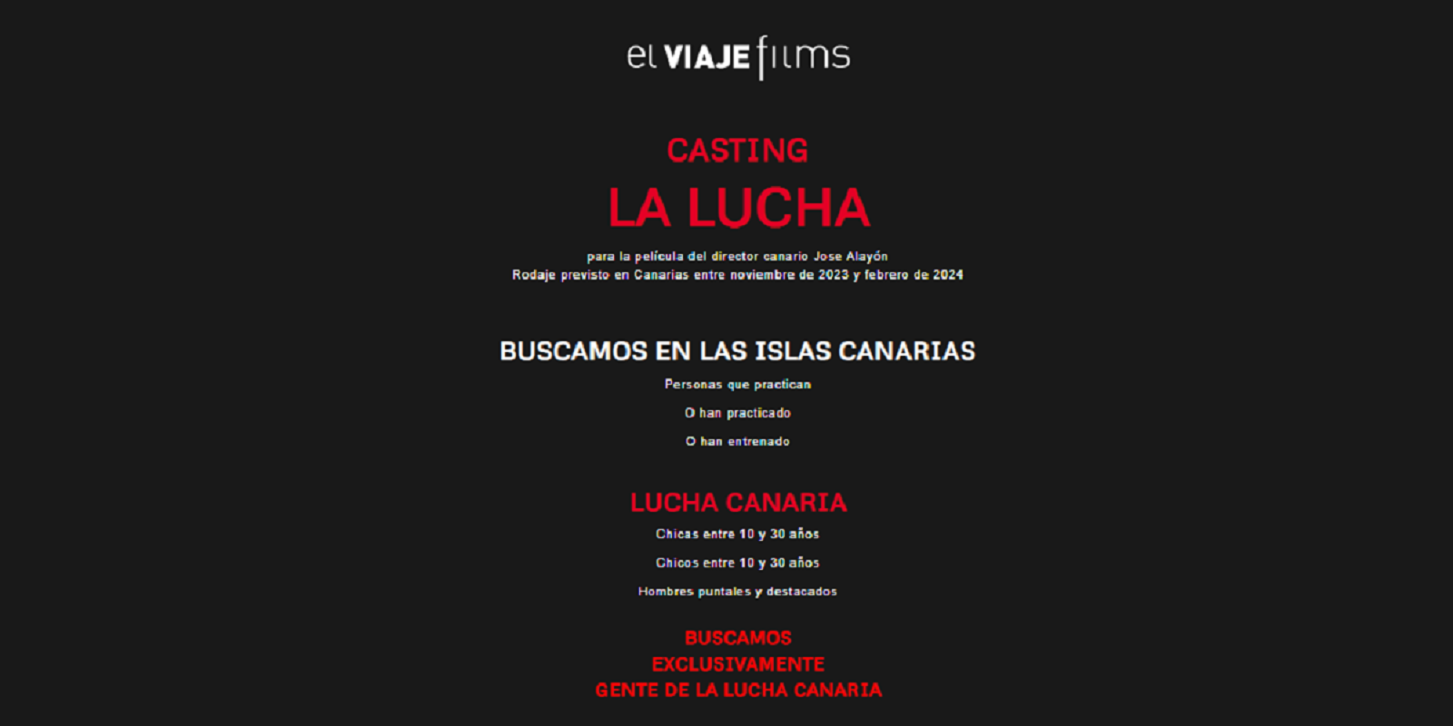 El anuncio publicado por la productora de cine El Viaje Films para la próxima película de José Alayón
