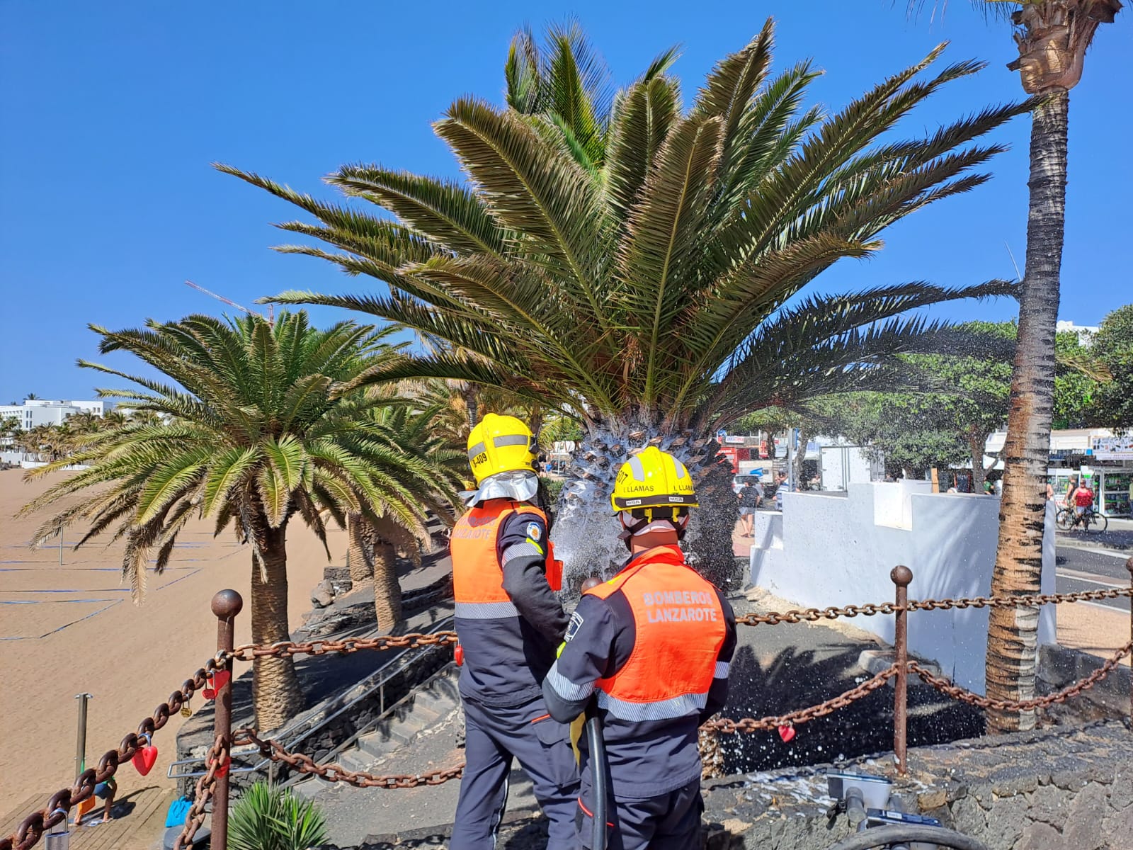 Los bomberos sofocando las llamas