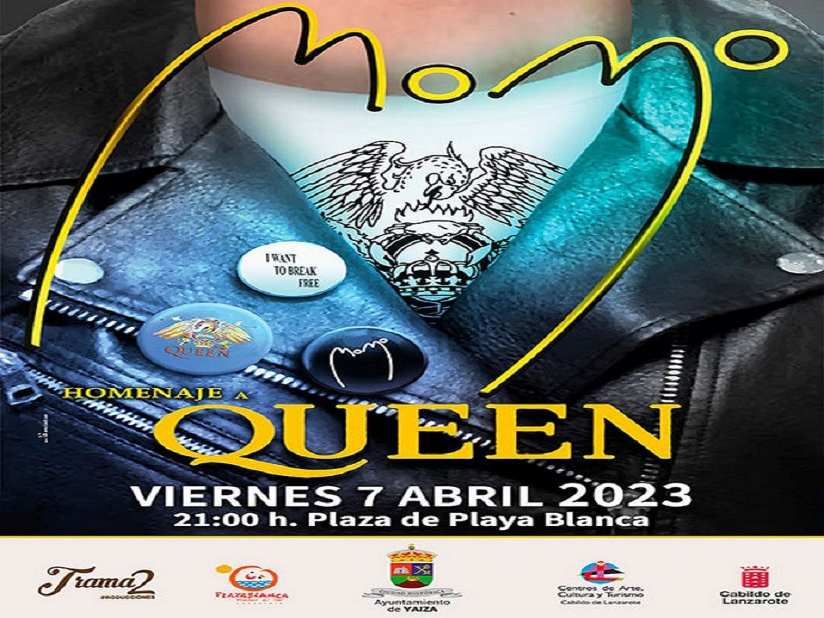 Cartel del Tributo de la banda "Momo" a Queen el viernes 7 de abril en Lanzarote en Semana Santa