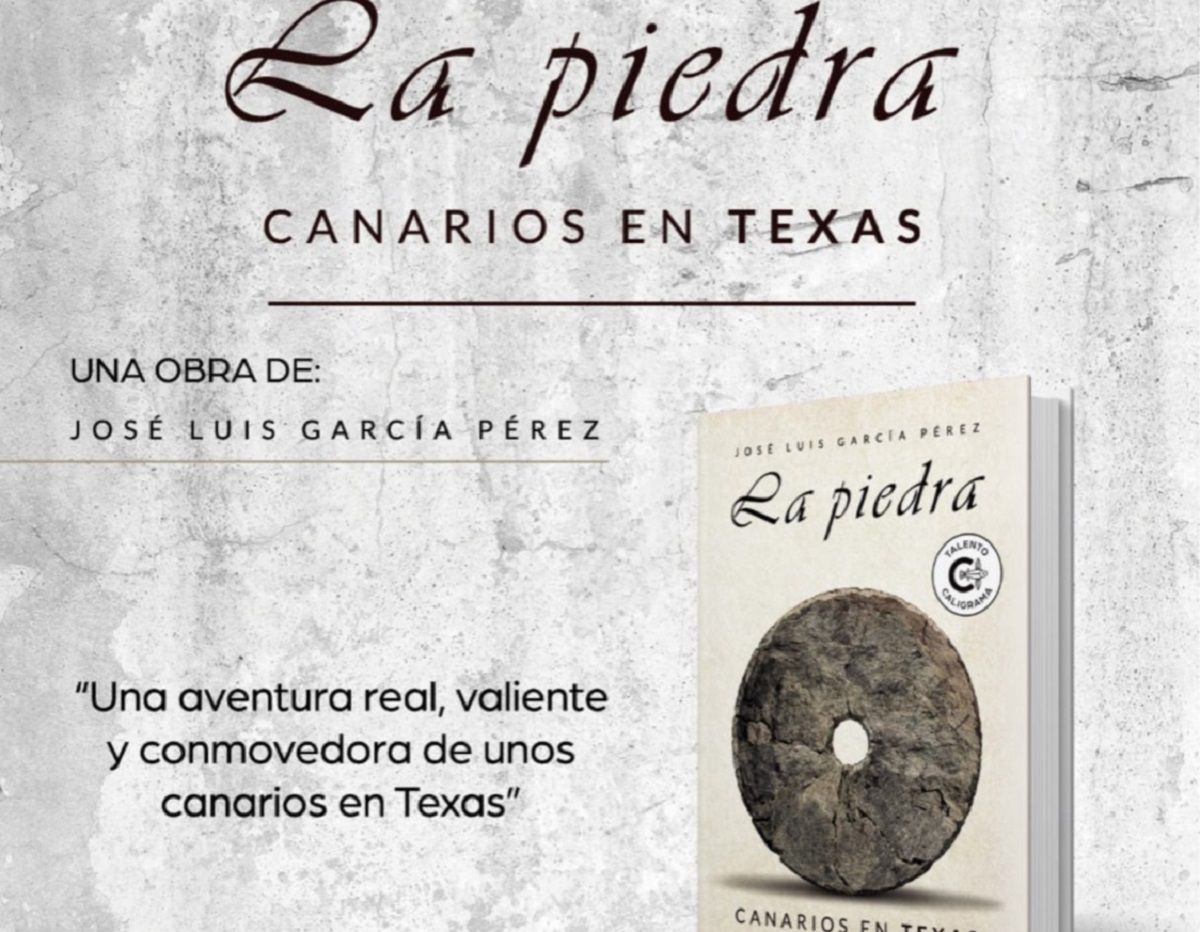 Cartel de la presentación del libro La Piedra. Canarios en Texas