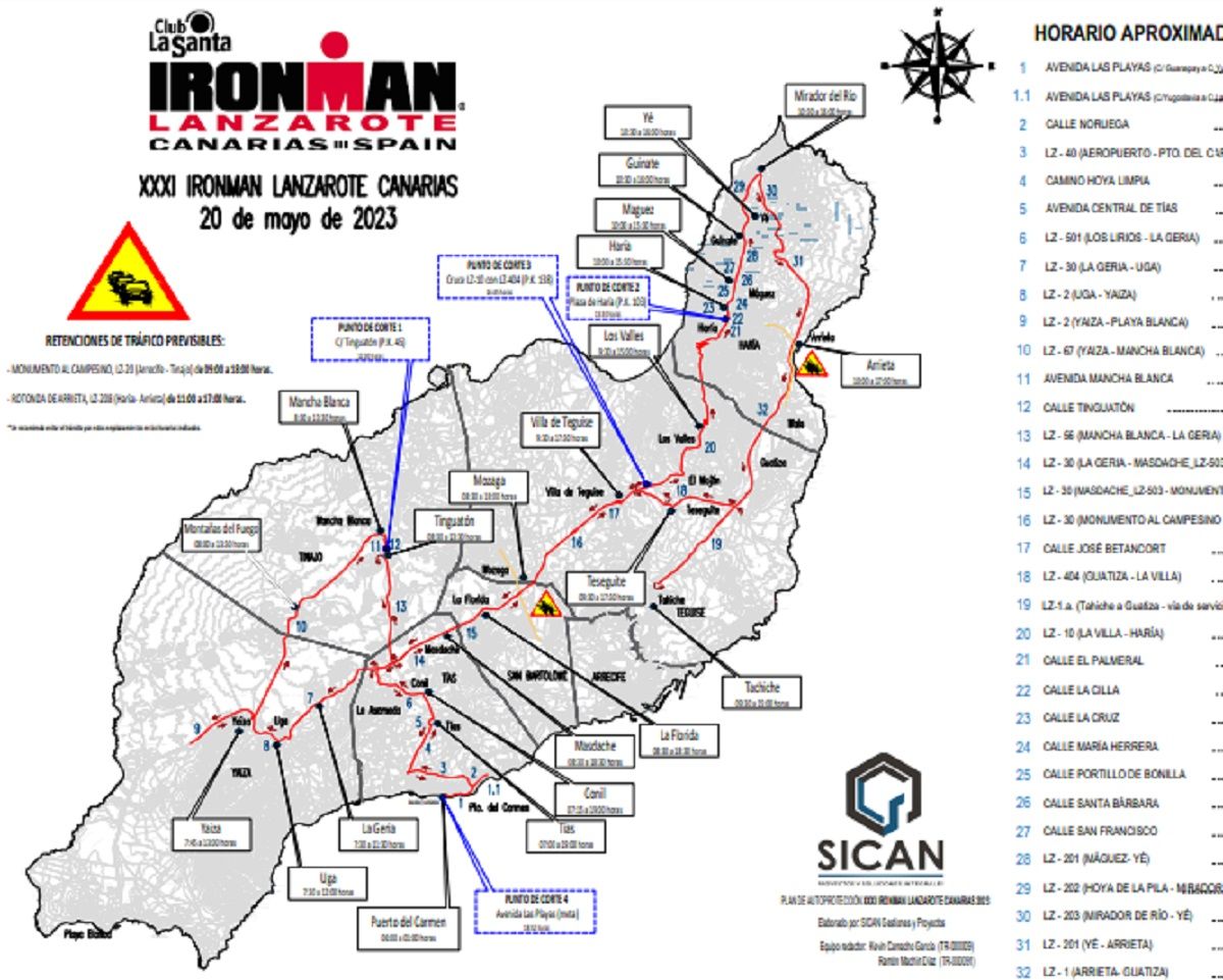 Carreteras cortadas y retenciones de tráfico por la celebración del Ironman Lanzarote 2023