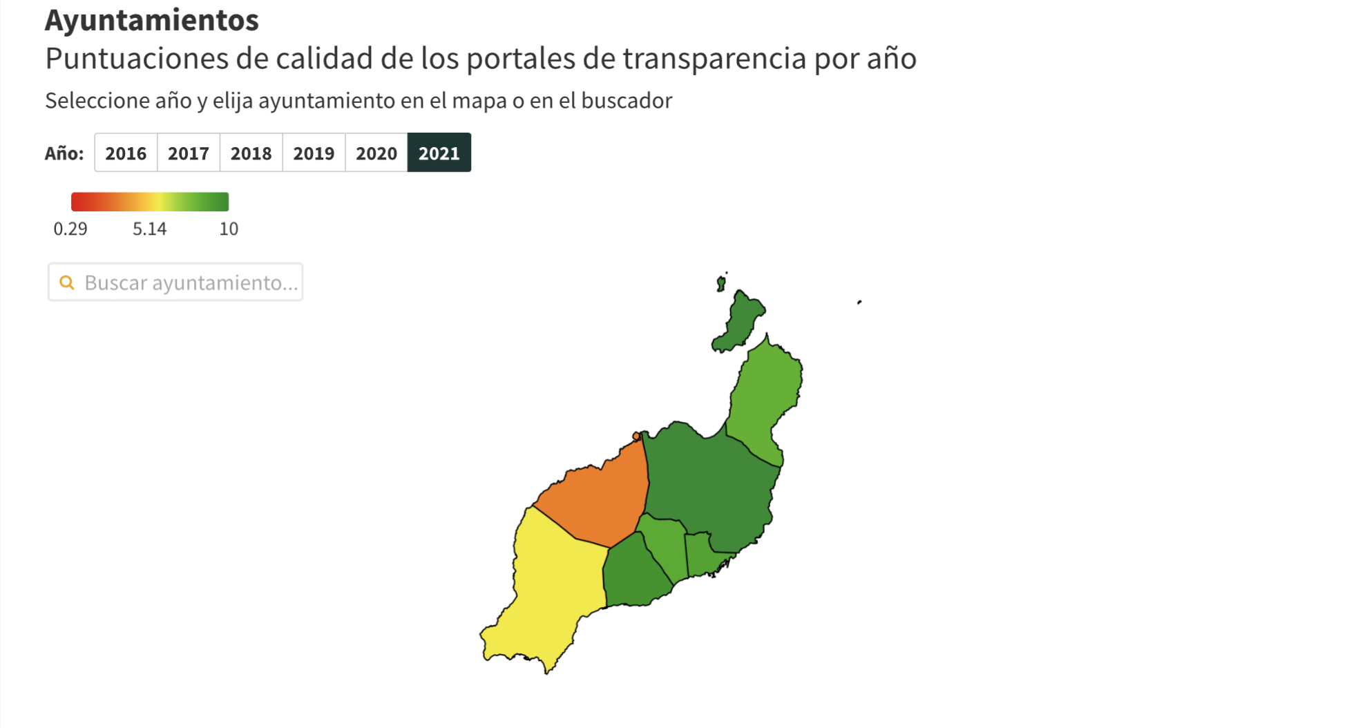 Mapa de transparencia por municipios de la isla.
