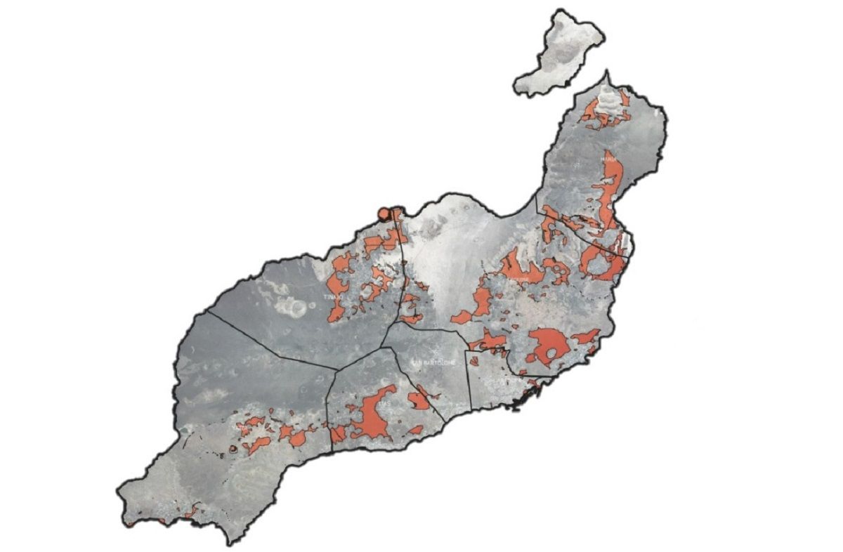 Áreas de Lanzarote con potencial para la instalación de infraestructuras de energía eólica, según el Plan de Transición Energética de Canarias 2030.