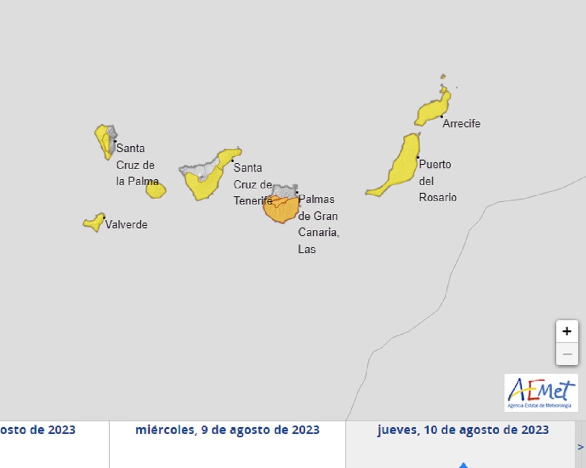 Mapa de avisos en Canarias