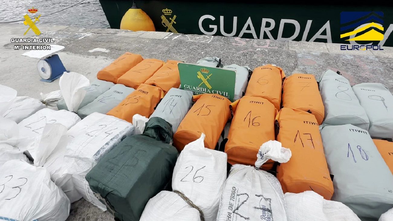 Los 700 kilos de cocaína interceptados por la Guardia Civil