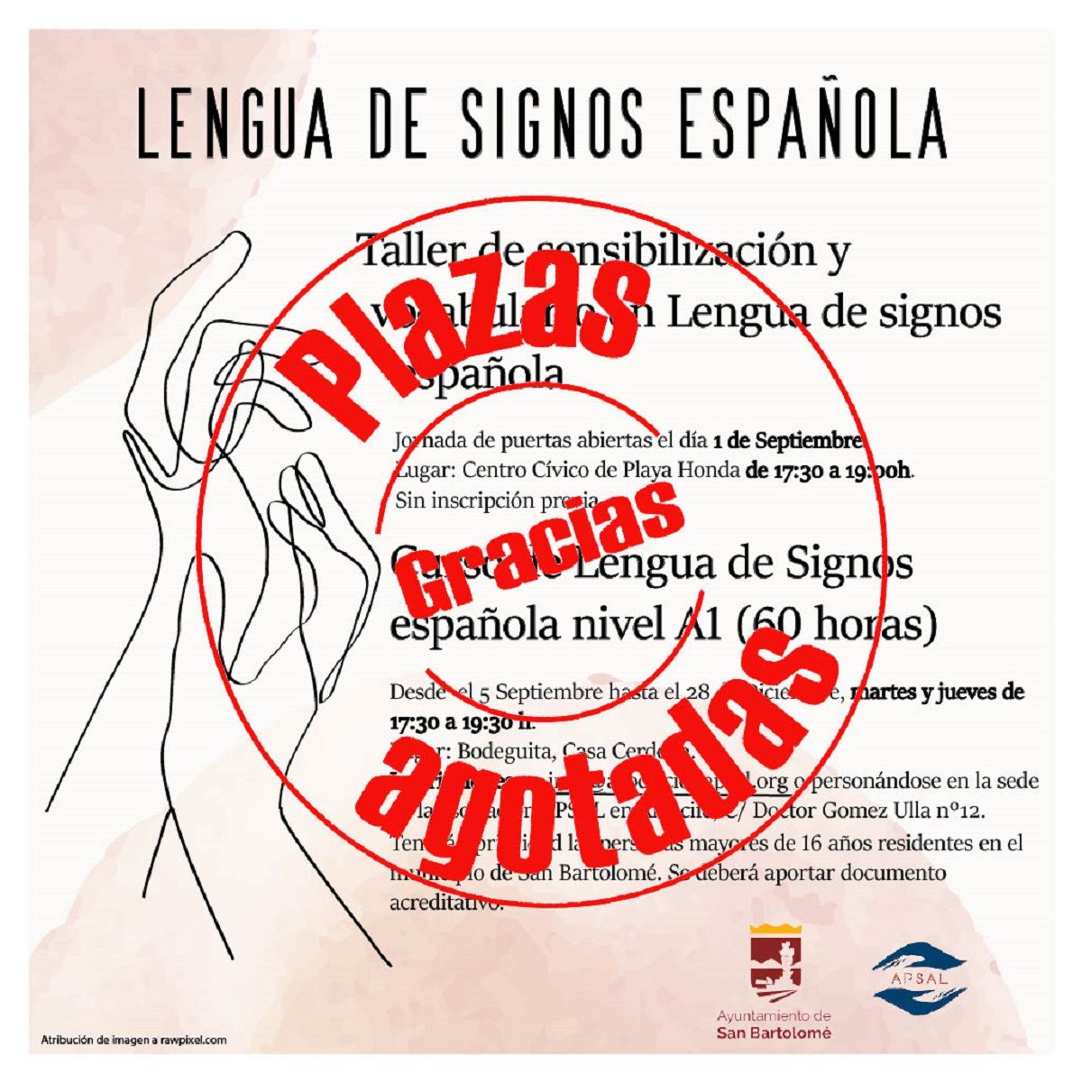 Plazas agotadas para el curso de lengua de signos en San Bartolomé