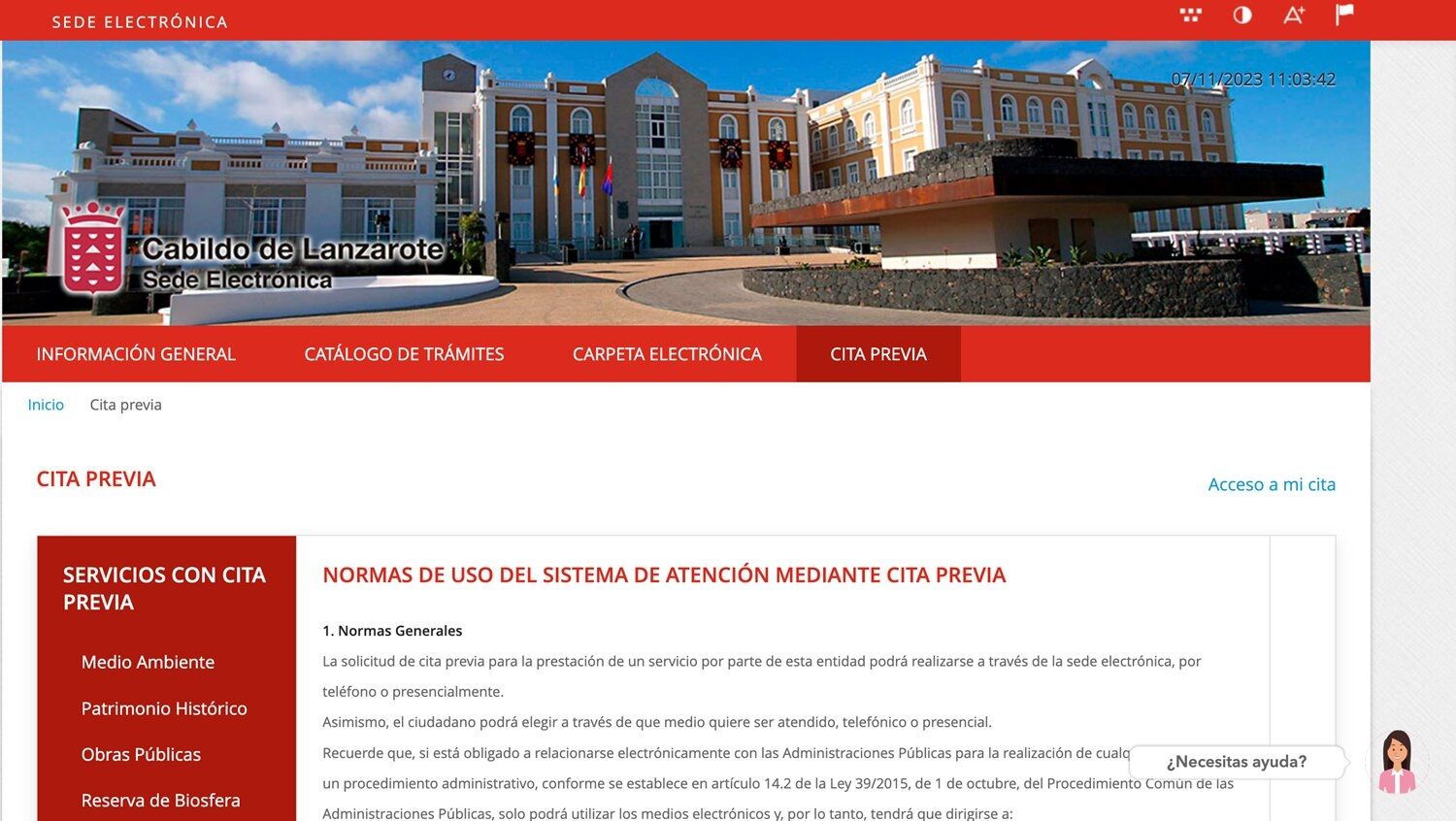 Portada de la sede electrónica del Cabildo de Lanzarote
