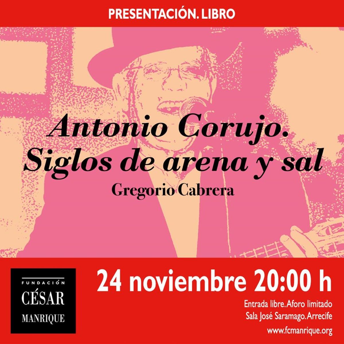 Cartel de la presentación del libro 'Antonio Corujo. Siglos de arena y sal'
