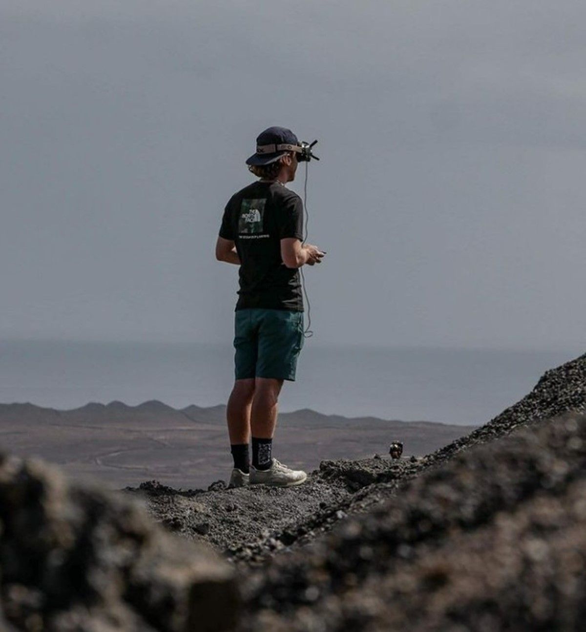 The influencer flying the drone in Lanzarote