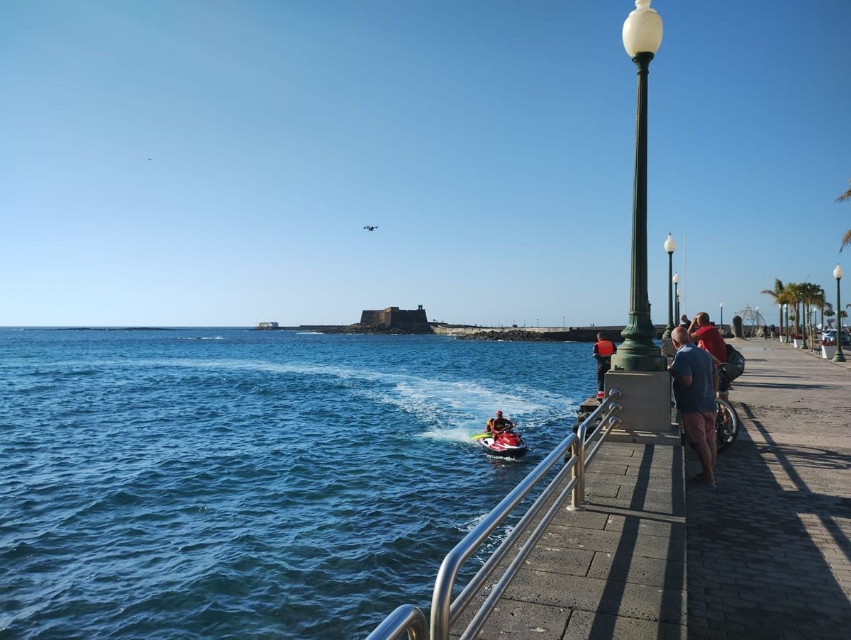 Simulacro con dron en el litoral de Arrecife