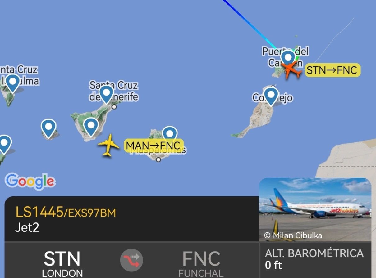 Desvío de avión a Lanzarote por mal tiempo. Imagen: @controladores aéreos