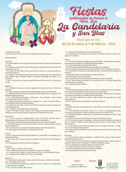Programa de las Fiestas de La Candelaria y San Blas en Tías.