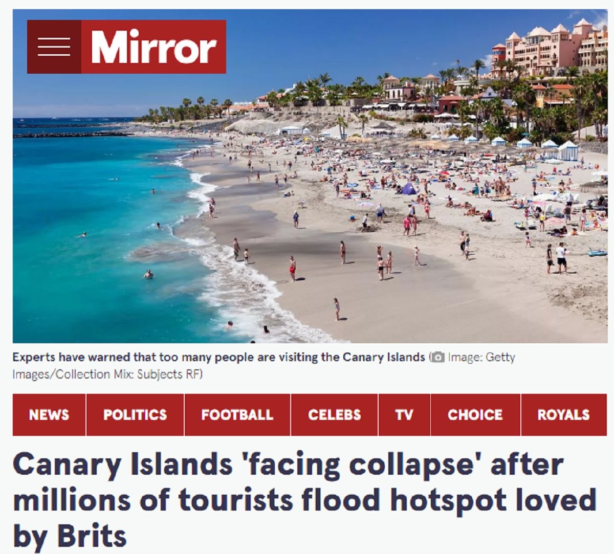 'Mirror', sobre el turismo en Canarias