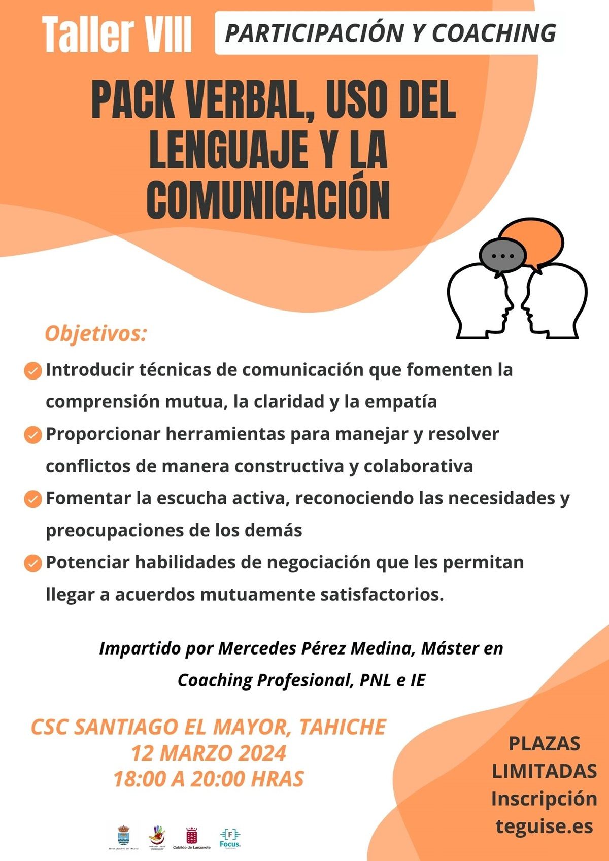 Cartel del curso ‘Pack verbal: uso del lenguaje y la comunicación’ de Teguise