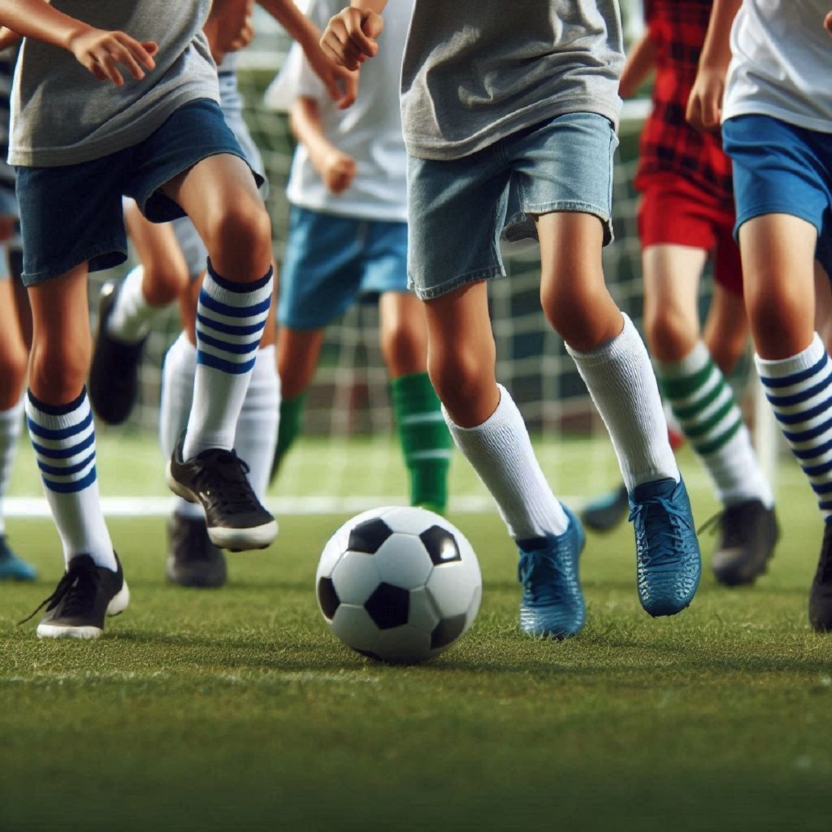 Niños y niñas jugando a fútbol en una imagen generada con Inteligencia Artificial.
