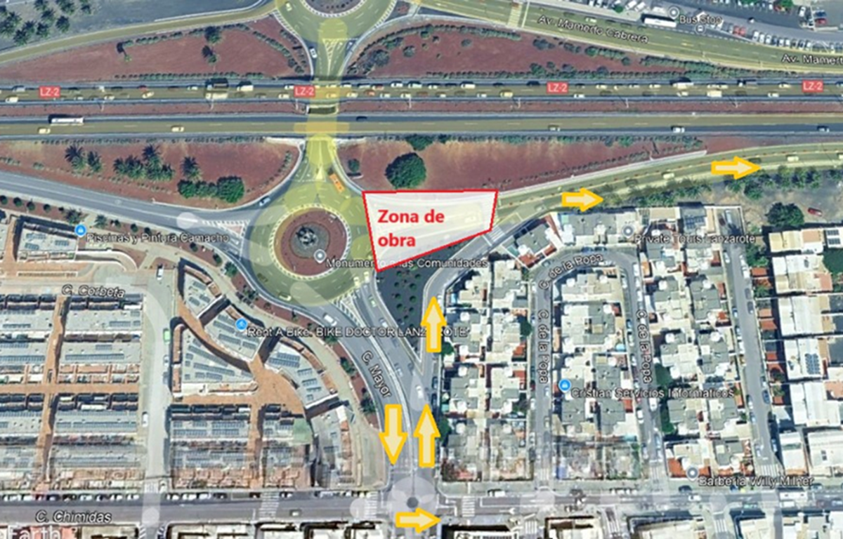 Plano del desvío en la LZ-2 en Playa Honda