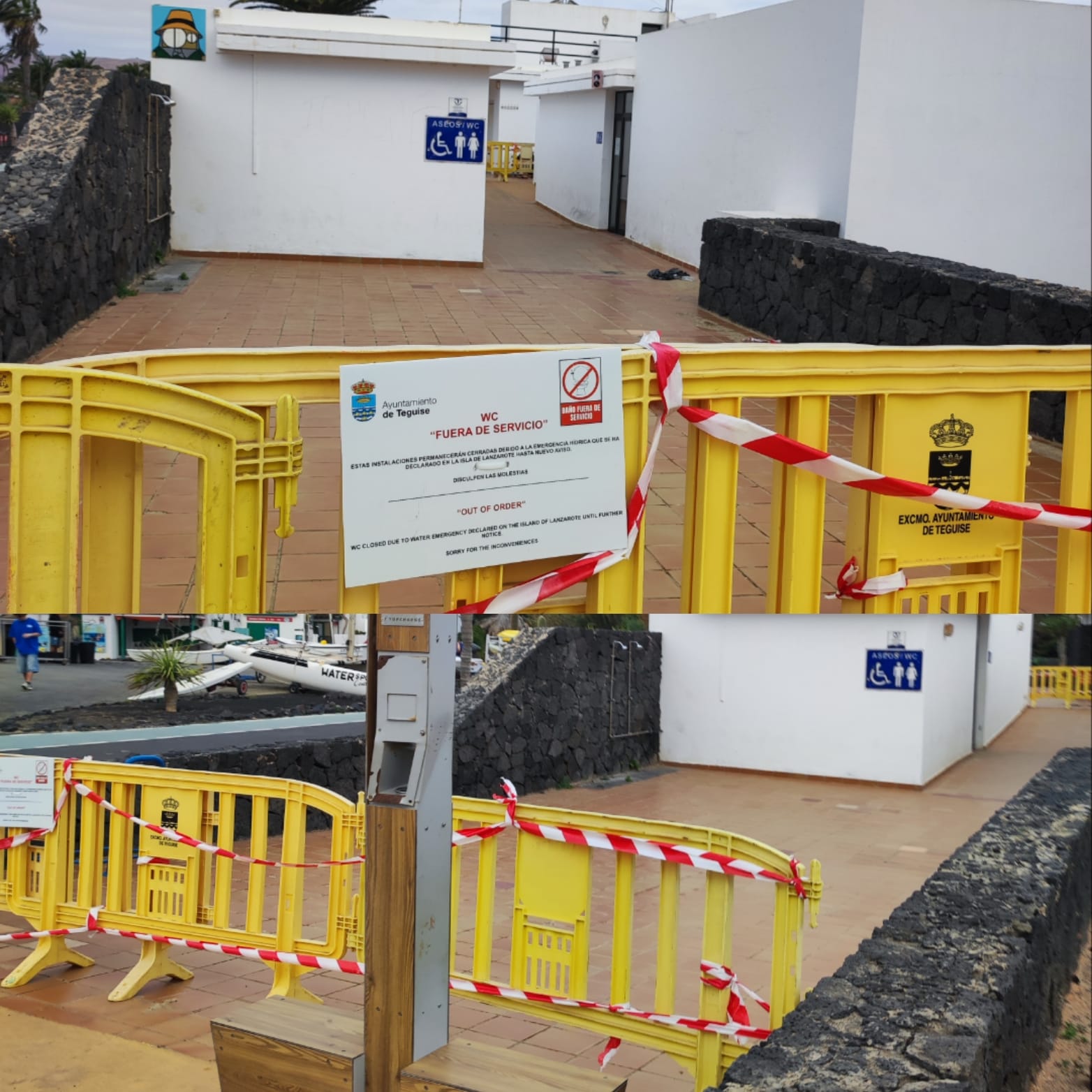 Los baños de Costa Teguise cerrados al público por la "emergencia hídrica". 