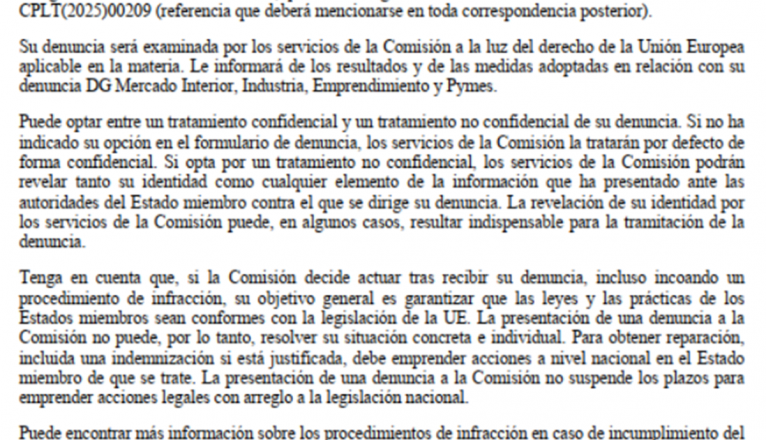 Admisión de la tramitación de la denuncia de ASCAV