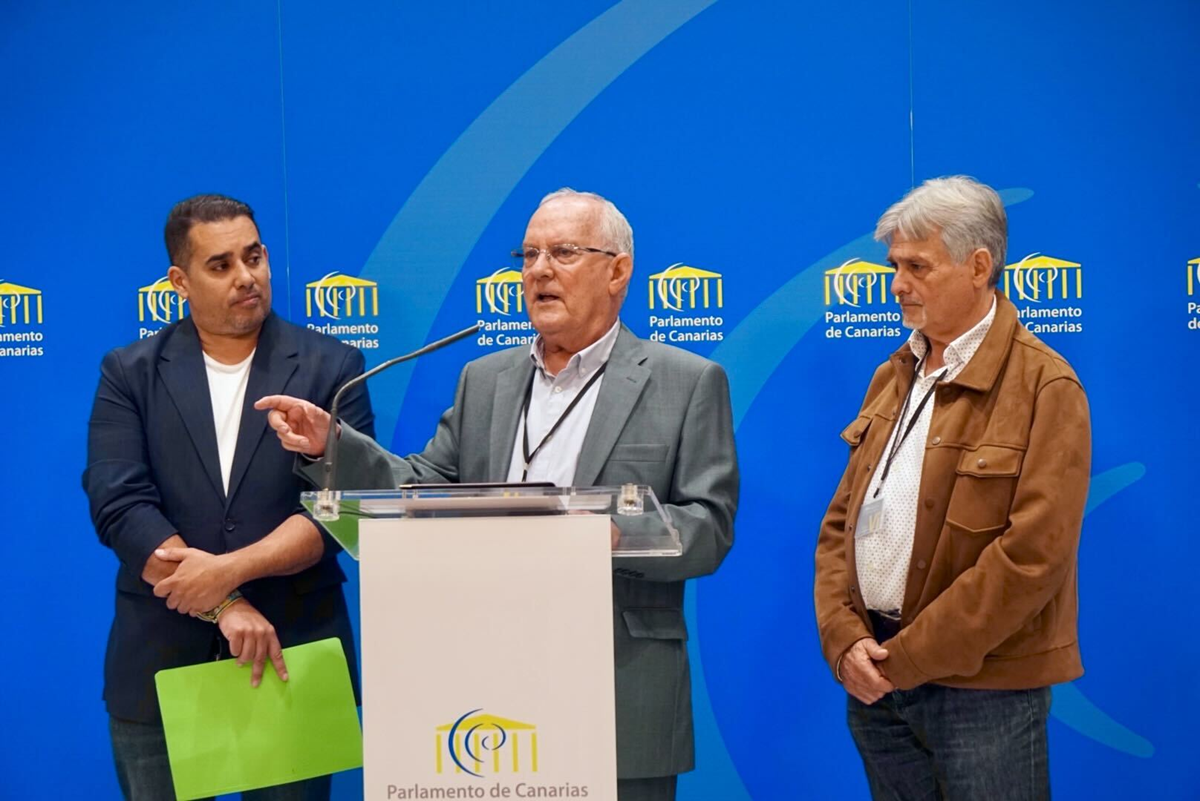 Domingo Delgado interviene en el parlamento de Canarias junto a Yoné Caraballo y Servando Pérez. NC.