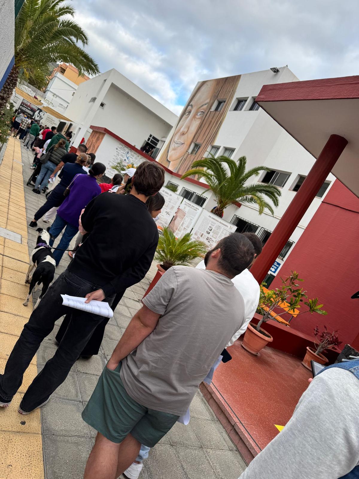 Cola de personas que esperan a extraerse sangre en un colegio de La Palma. Foto: cedida.