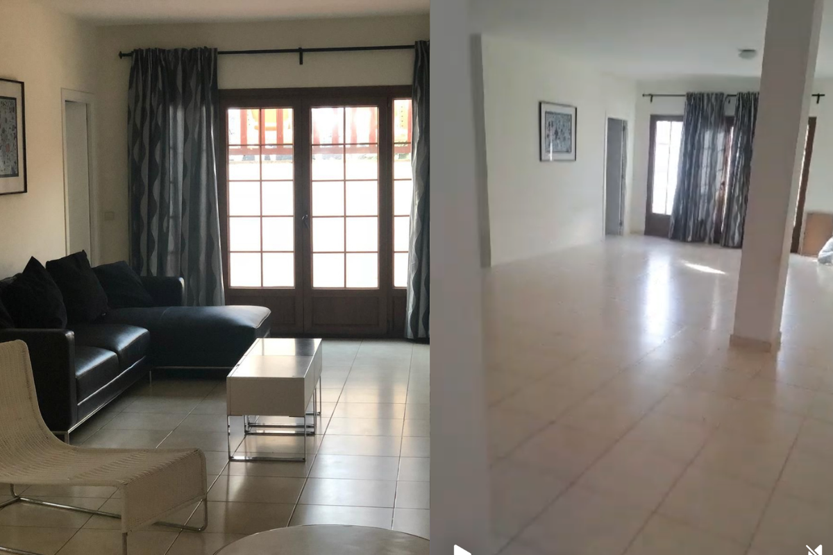 Antes y después del robo en el salón de la vivienda de Playa Blanca